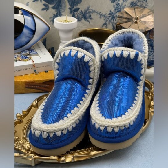 🆕 MOU 🧿 NWOT WOB Metallic Stingray Effect Blue Eskimo Ankle Boot, Sz EU 37 - Picture 6 of 13